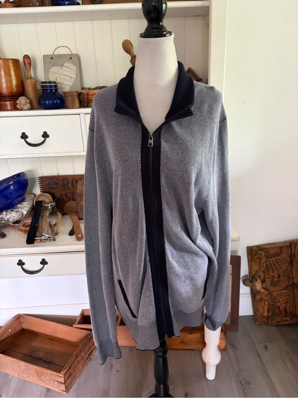 Michael Kors Men's Zip-Front Shawl Collar Sweater - Gray/Navy